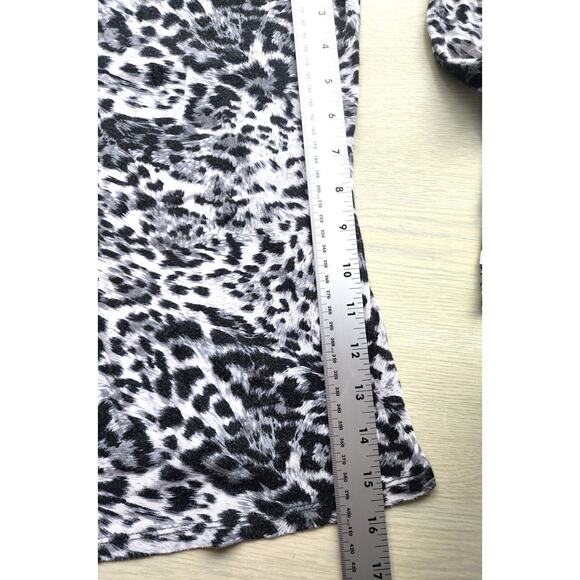 TOP/BLOUSE-BEBE-Black White Gray-Animal Print-Front Lace Up-Long Sleeves-LRG - Picture 14 of 15